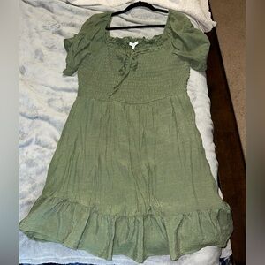 AUW Olive Smocked Top with Ruffle Detail